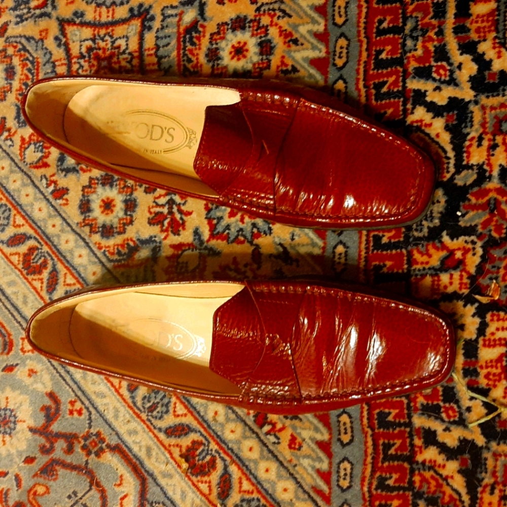 Tod's Patent Red Driving Mocs/ Penny Loafers